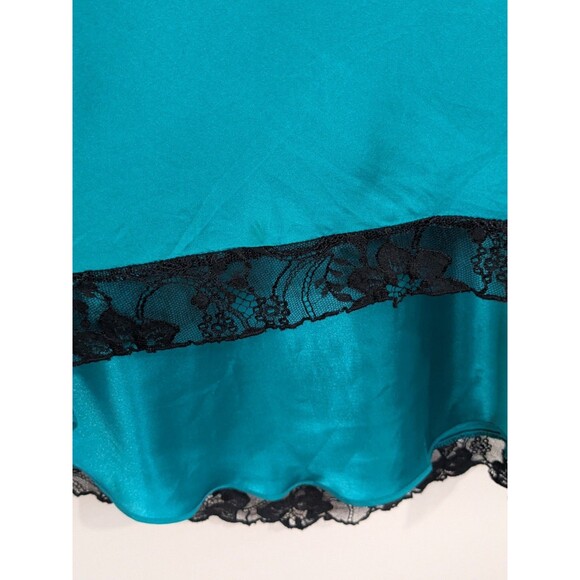 VTG Cache Y2K 100% Silk Slip Midi Dress Teal Black Lace High Low Sexy Lingerie - Picture 6 of 10